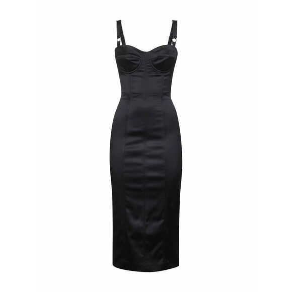 Dolce & Gabbana Women Black Satin Calf-Lenght Bustier Dress
